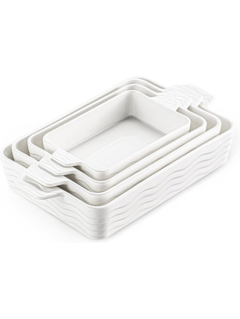 Ceramic Casserole Baking Dishes Set of 4 - Oven Safe, Rectangular, White